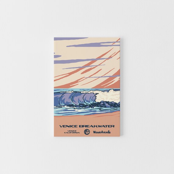 Venice Breakwater Venice Ca Print National Parks Vintage Style Surf Art Framedunframed Coastal Print