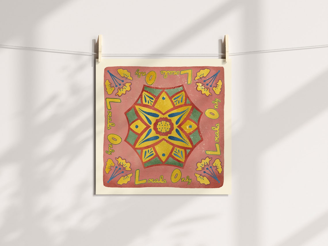 Locals Only Hand Painted Mexican Tile Style Hibiscus Flower Art Print - Image 2