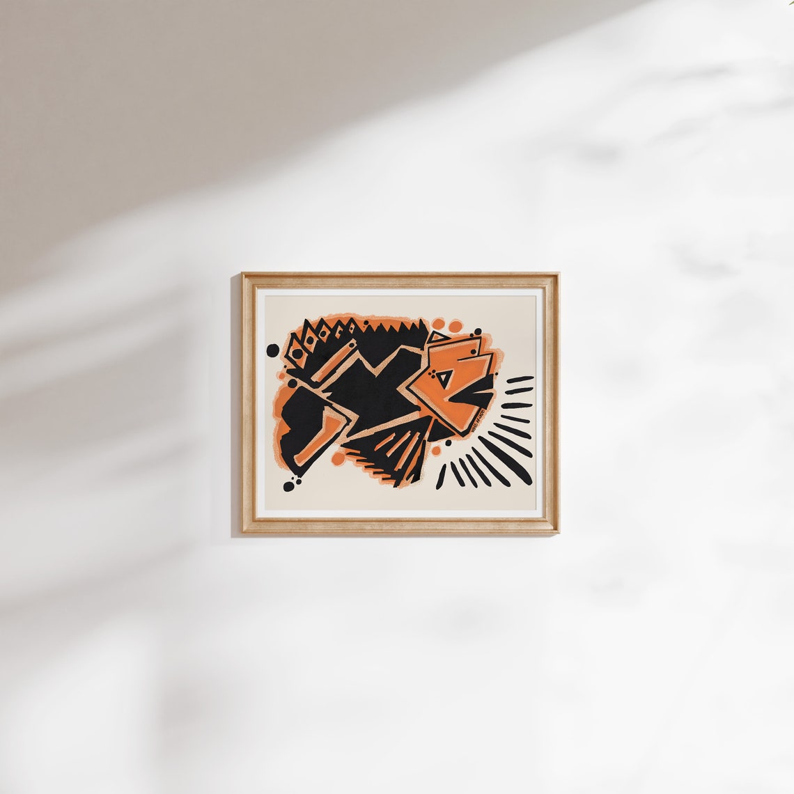 Garibaldi Fish Geometric Abstract Wildlife Orange Black Art Poster