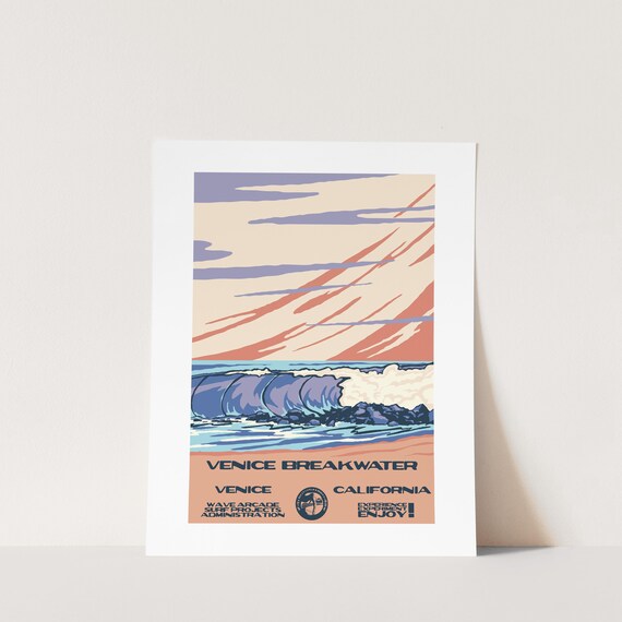 Copy Venice Breakwater Venice Ca Surf Poster National Parks Style