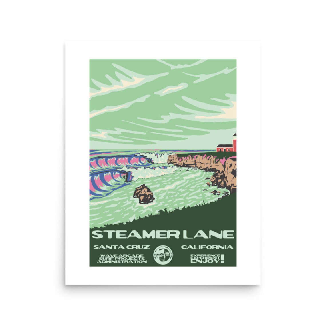 Steamer Lane Santa Cruz California Surf Break Retro Travel Poster - Image 2
