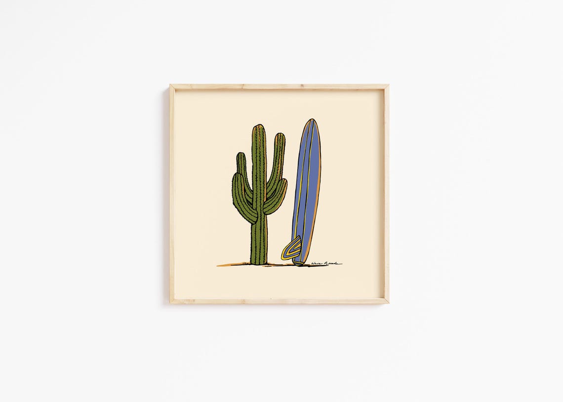 Saguaro Cactus Surfboard Minimalist Desert Illustration Poster - Image 2