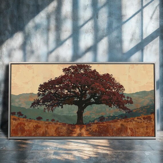 Oak Tree Silhouette Art Print, Countryside Meadow