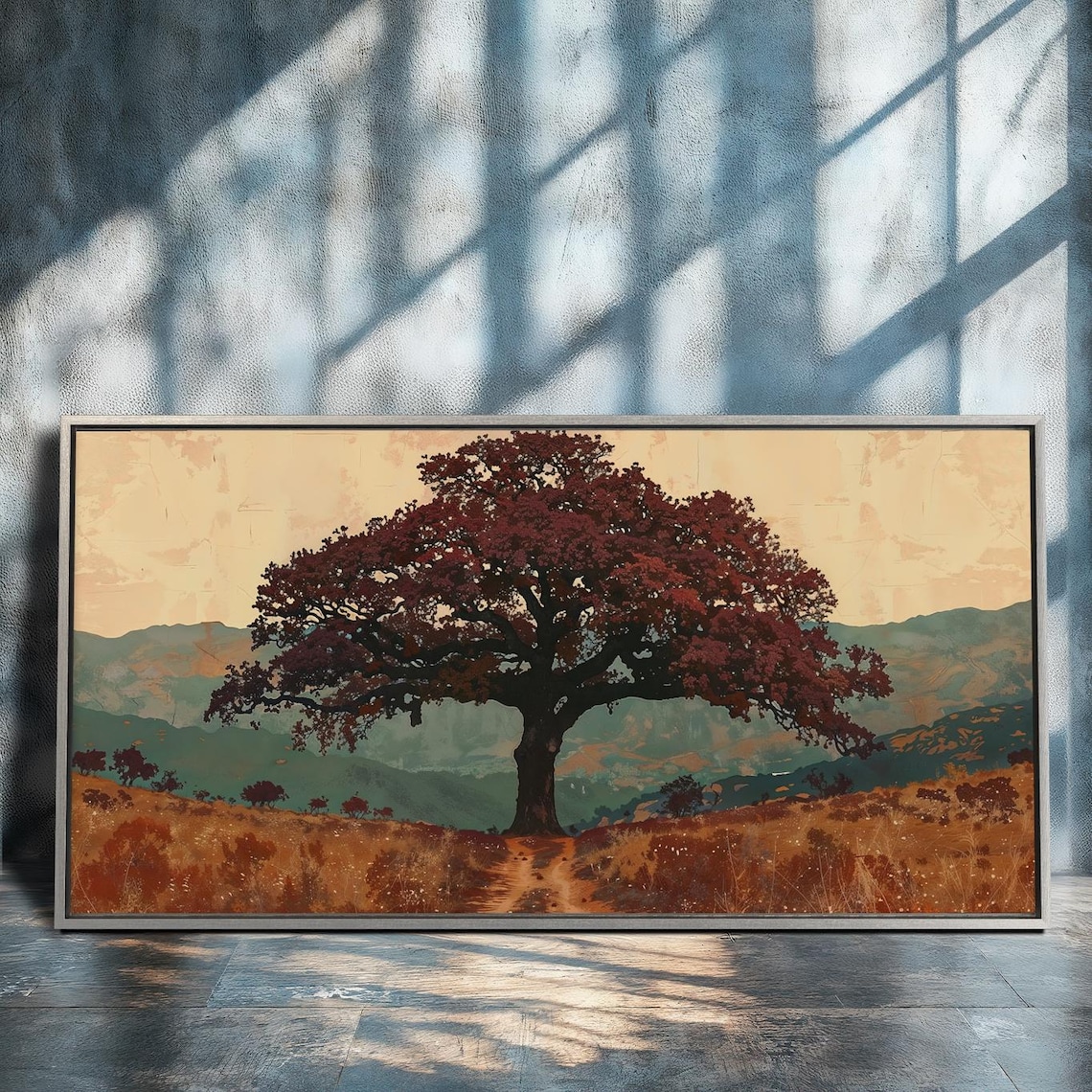Oak Tree Silhouette Art Print, Countryside Meadow