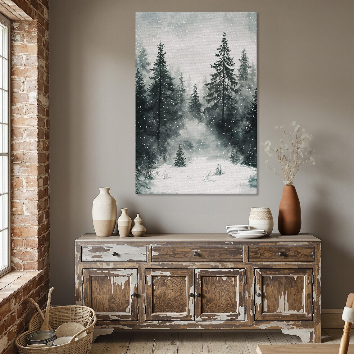 Winter Forest Wonderland Rustic Snowy Landscape Art Print