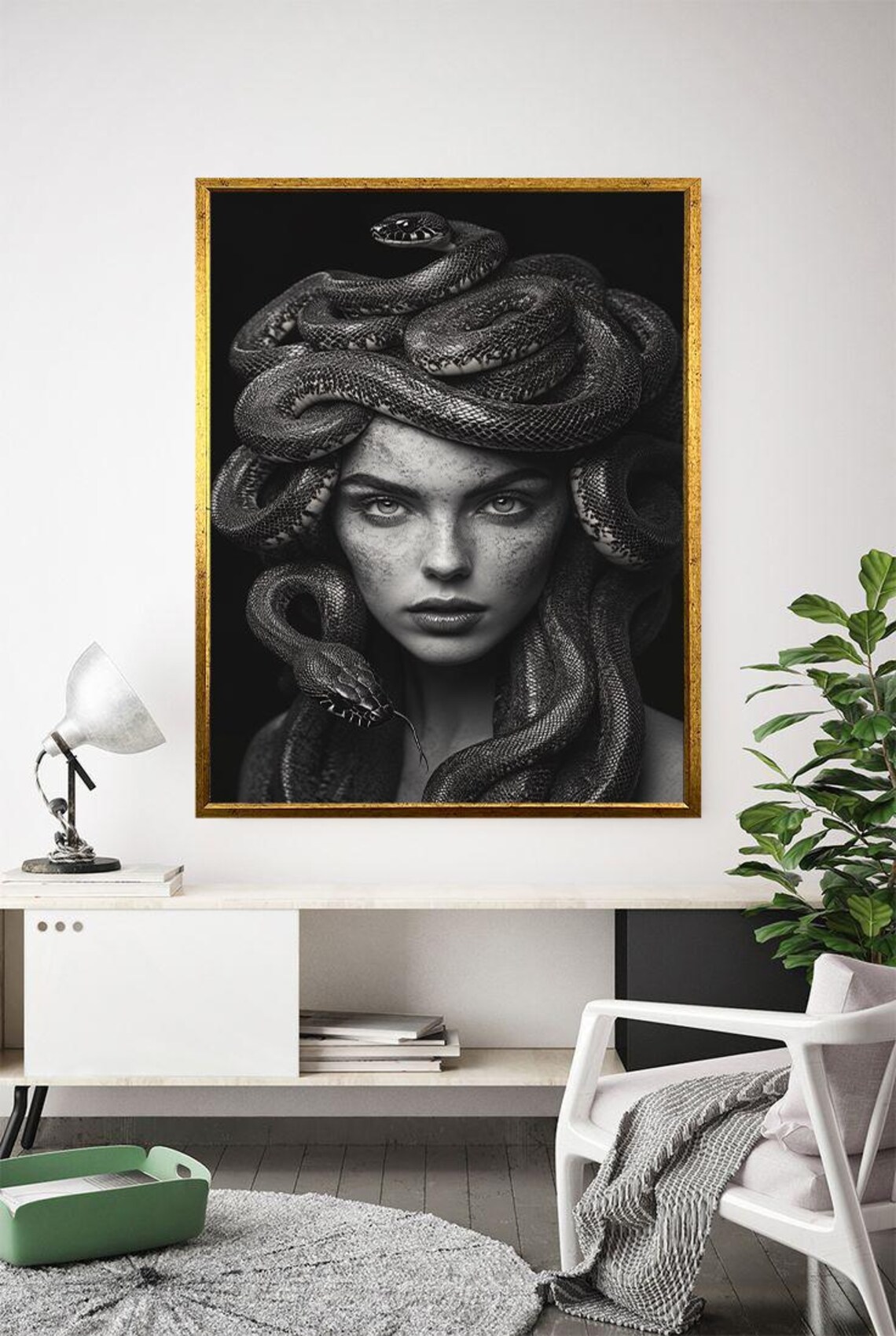 Medusa Snake Hair Black White Dramatic Greek Mythology Art Poster
