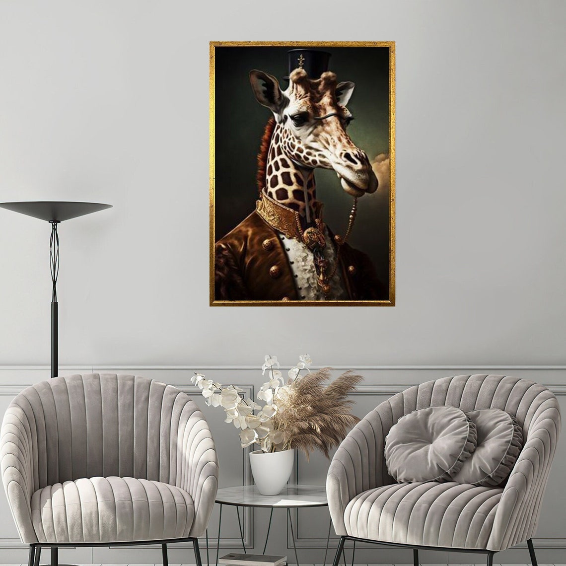 Giraffe Gentleman Suit Top Hat Funny Victorian Portrait Animal Poster