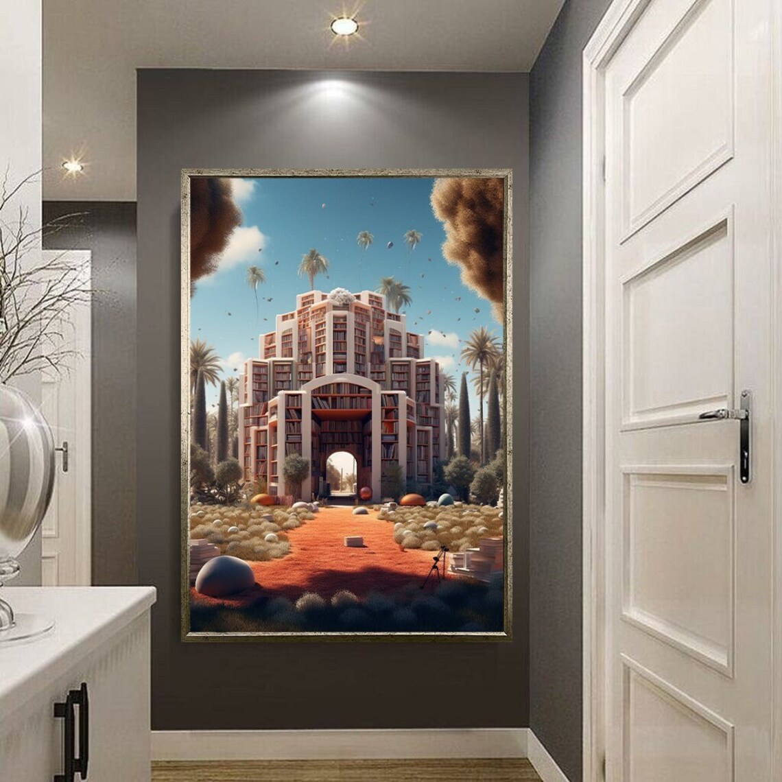 Surreal Library Art Print, Books Room Decor