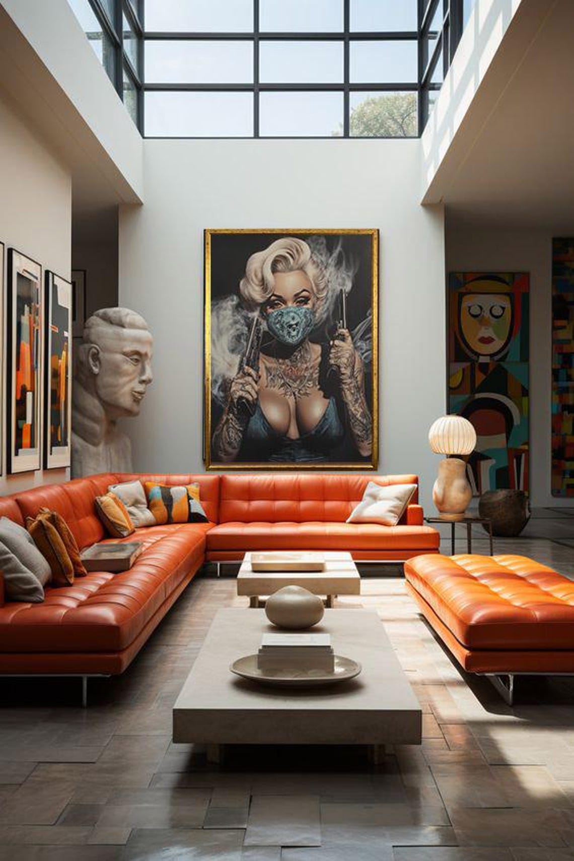 Tattooed Woman Wall Art Woman Holding Gun Painting Sexi Woman Print Tattooed Woman Home Decor Ready To Hang