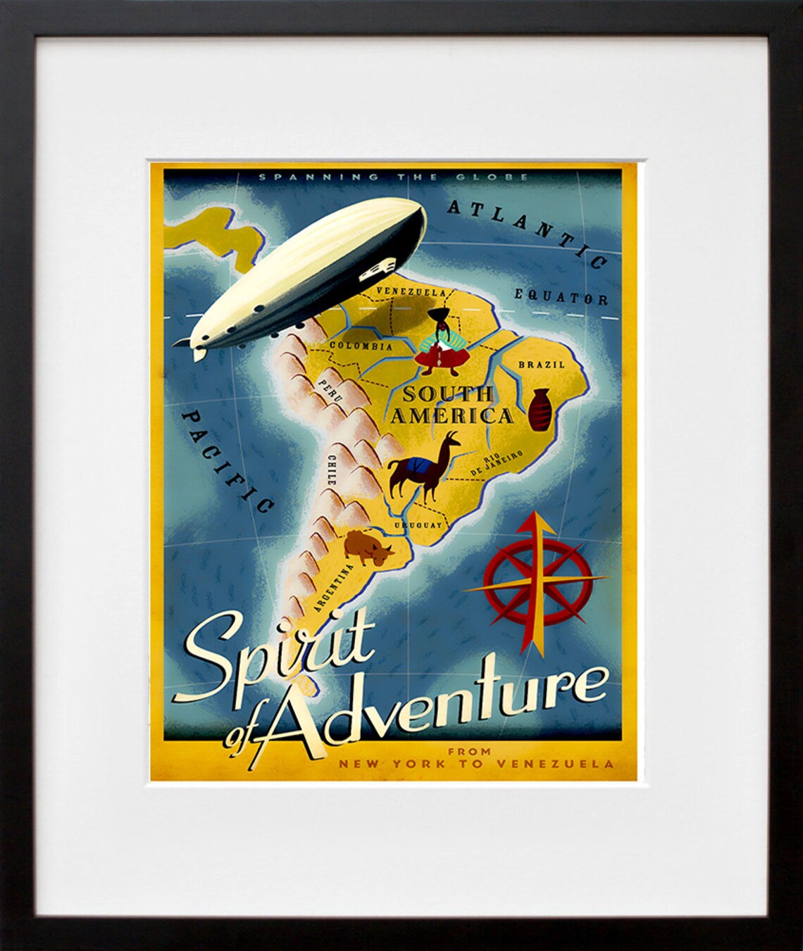 Spirit of Adventure Vintage Travel Poster South America Map Zeppelin - Image 2
