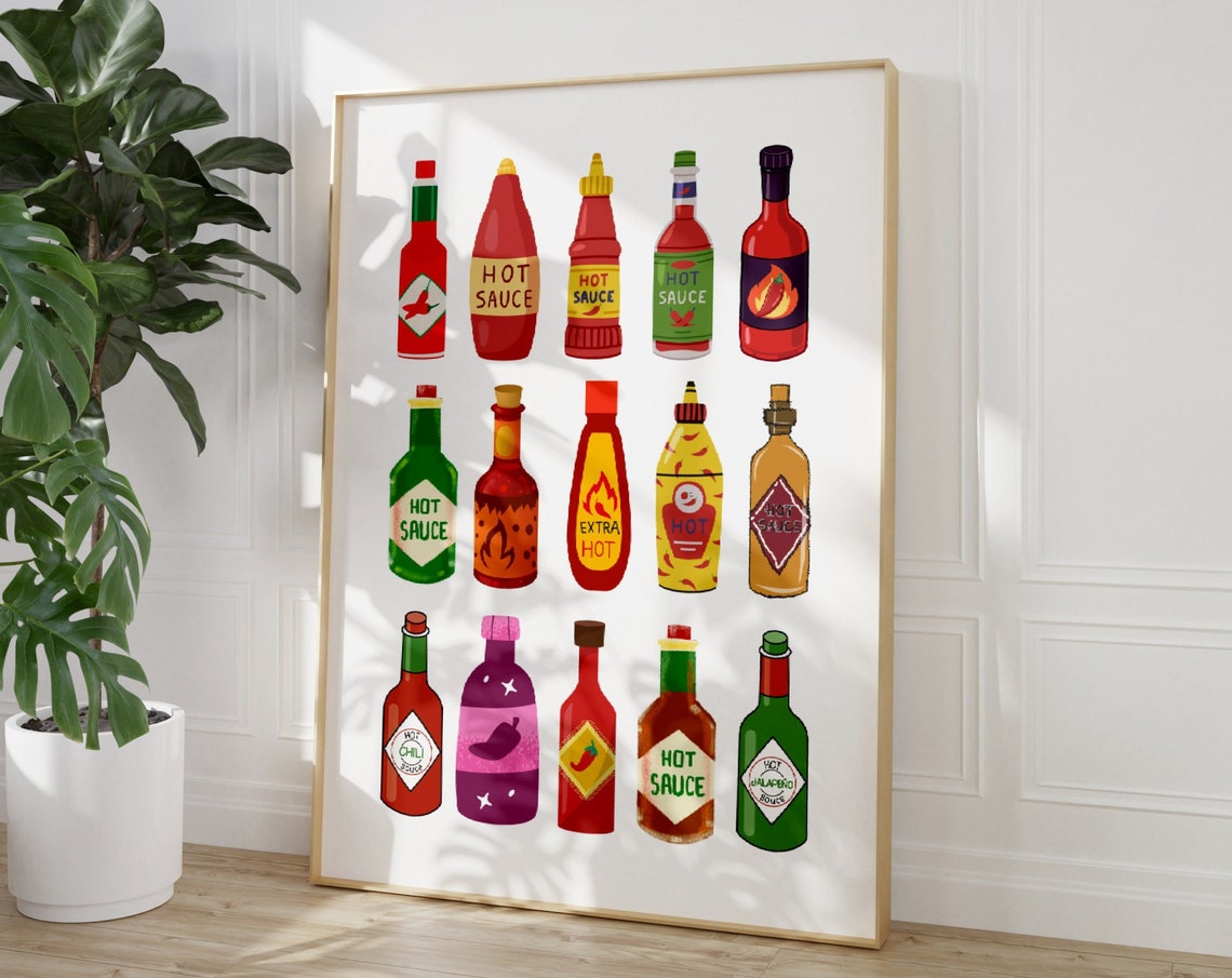 Hot Sauce Bottle Collection Colorful Spicy Fun Kitchen Poster - Image 4