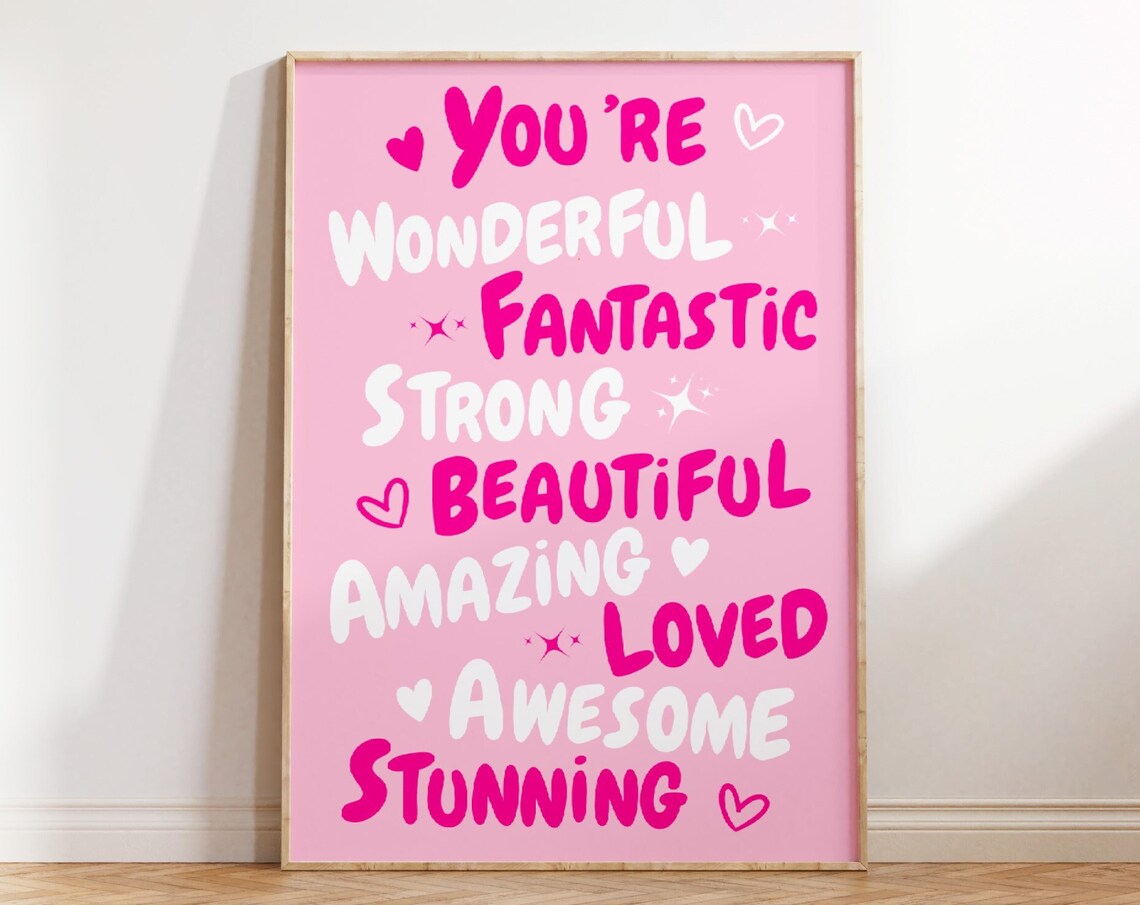 You Are Amazing Print, Pink Preppy 70s Poster
