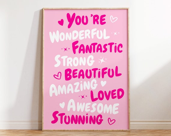 You Are Amazing Print, Pink Preppy 70s Poster