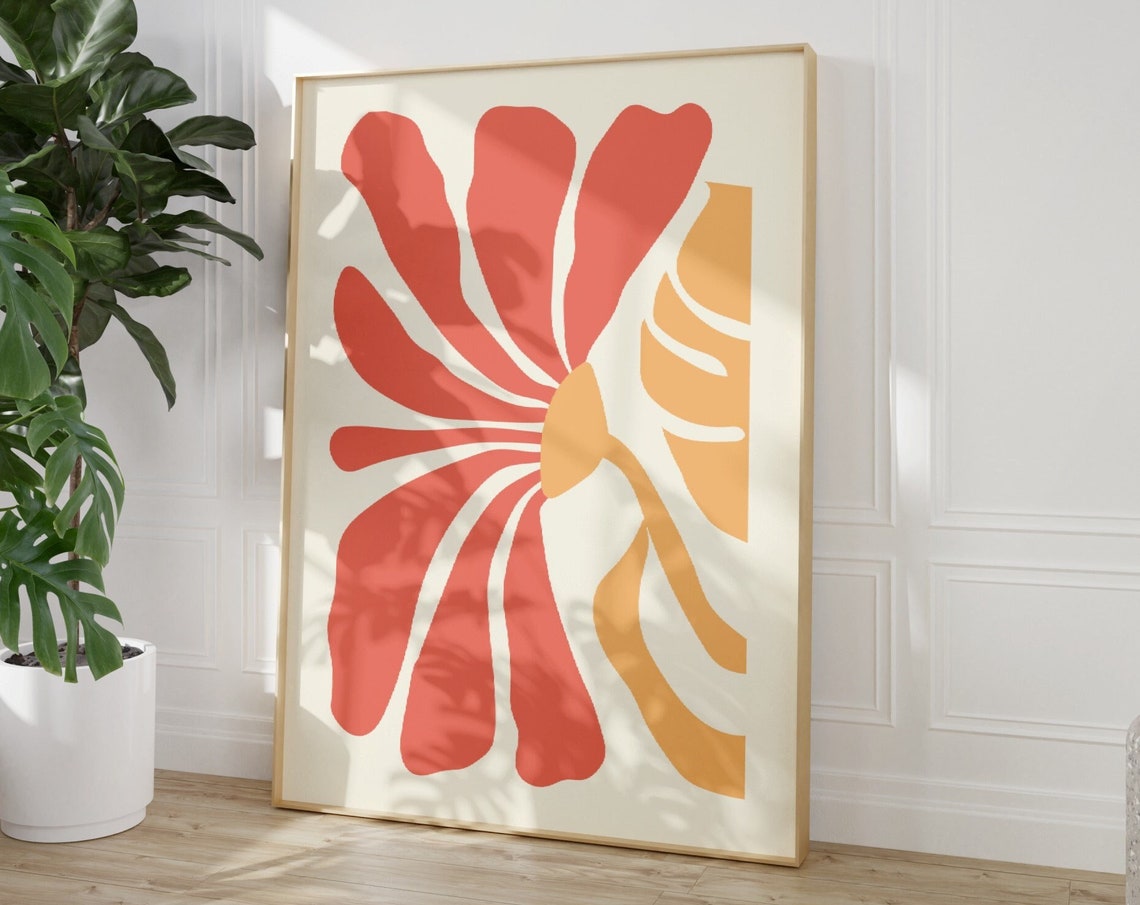 Coral Abstract Flower Yellow Accent Danish Pastel Poster Art - Image 3