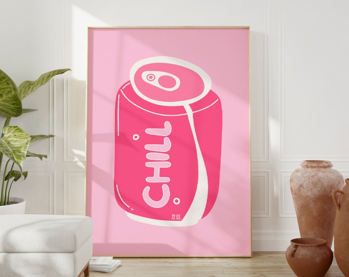 Pink Chill Print Pink Preppy Room Decor Girly Monochrome Poster Wall Decor Dorm Room Art Trendy Wall Art Teen Girl Bedroom