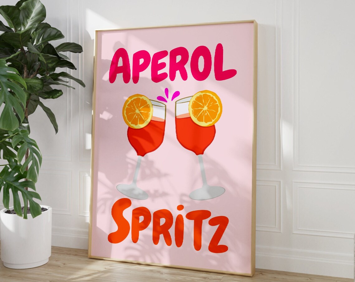 Aperol Spritz Cocktail Pink Orange Retro Kitchen Bar Cart Poster - Image 3