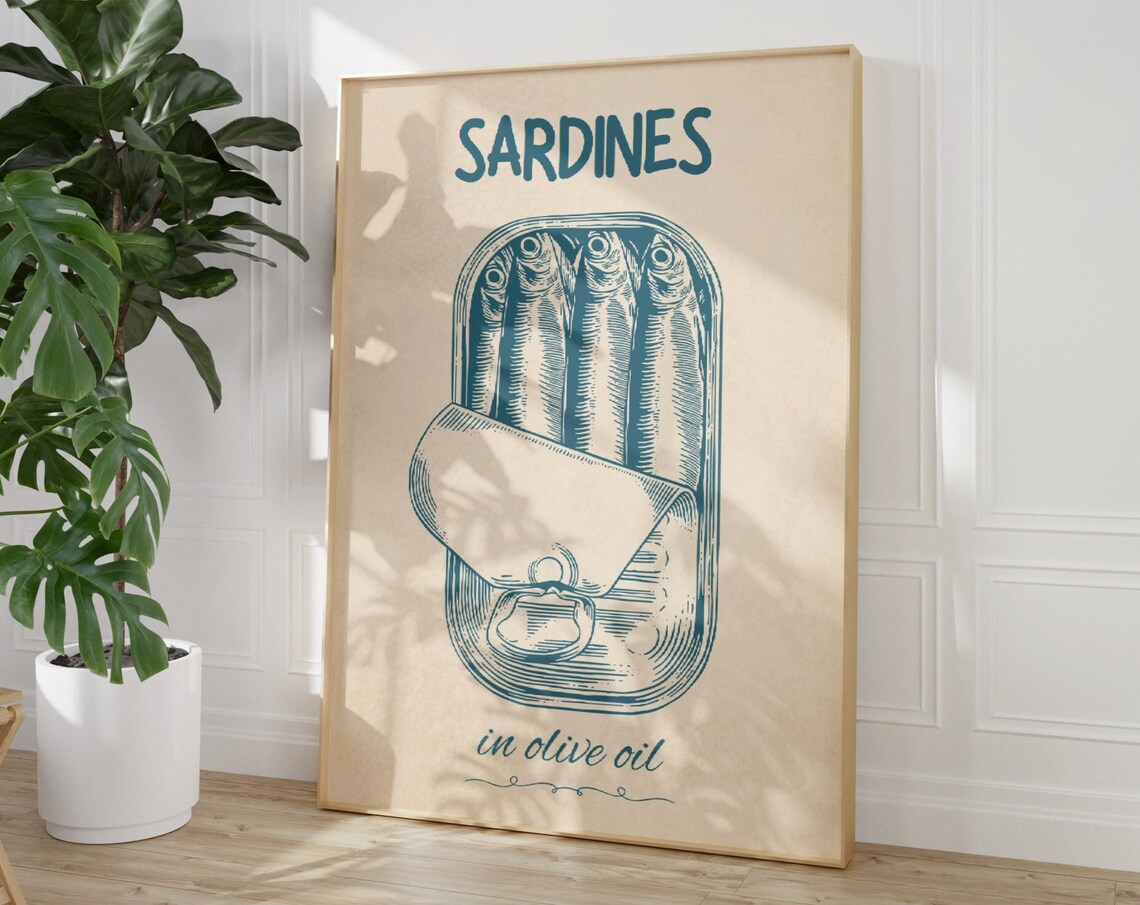 Sardines in Olive Oil Vintage Engraving Retro Kitchen Art Poster - Image 3