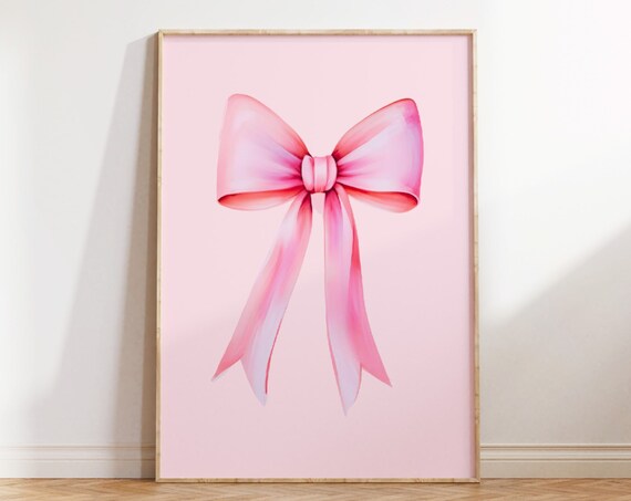 Pink Watercolor Bow Ribbon Pink Background Coquette Girly Poster