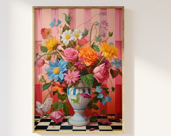 70s Retro Flowers and Coffee Cup Art Print
