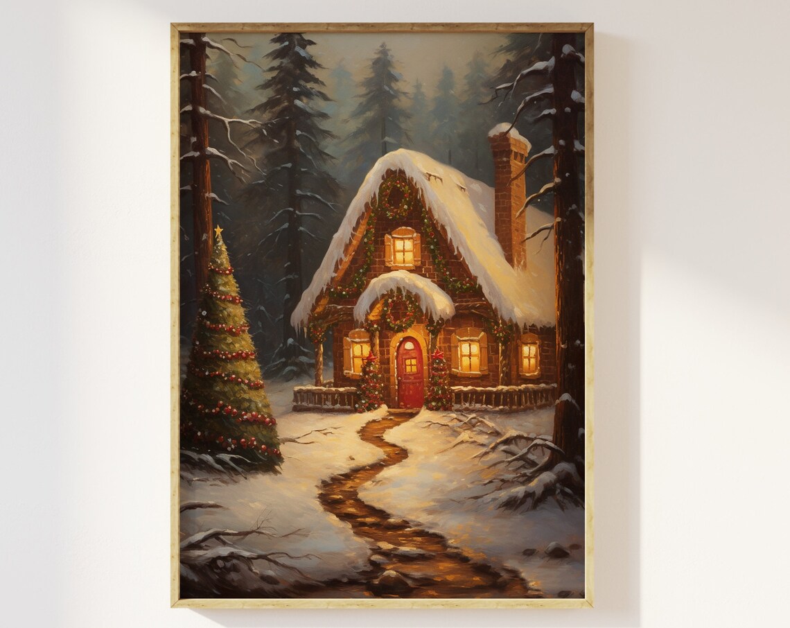 Gingerbread Cottage Woodland Scene Art Print