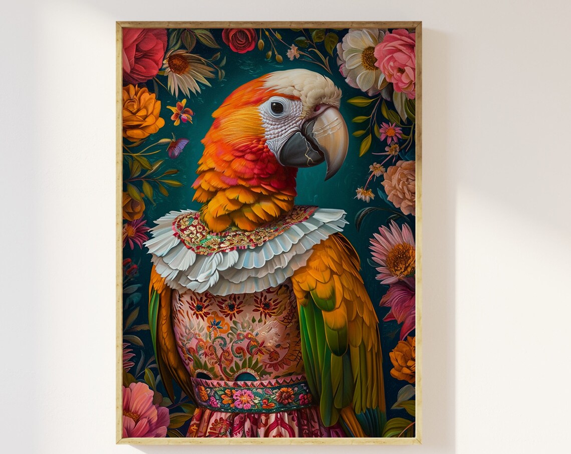 Maximalist Eclectic Fashionista Parrot Art Print