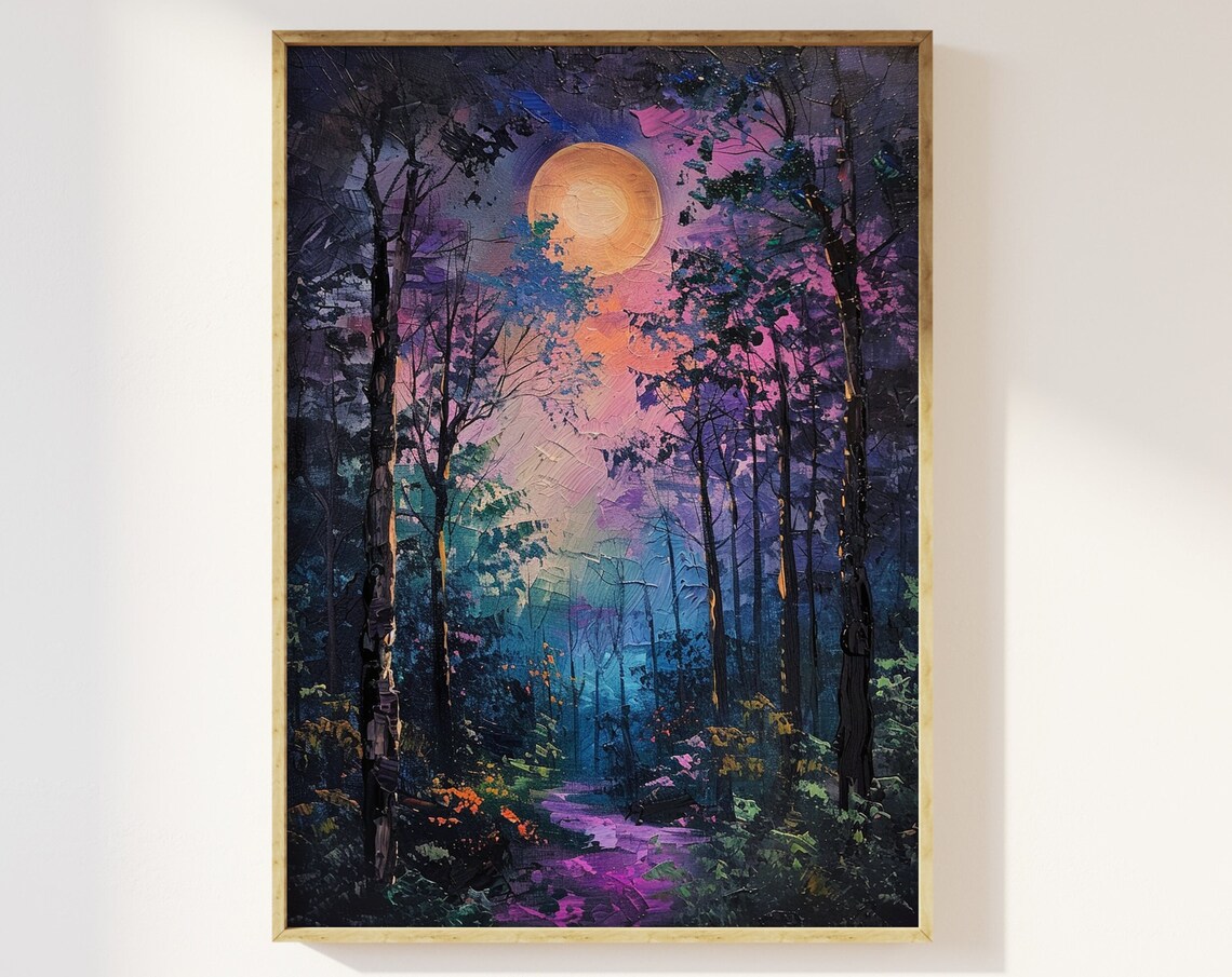 Moon Above the Mystical Woodland at Night Art Print