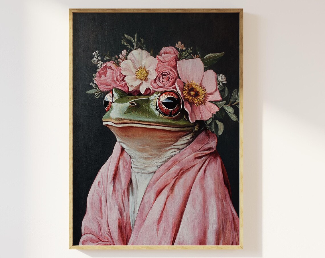 Maximalist Frog In Robes With Flowers, Poster Print