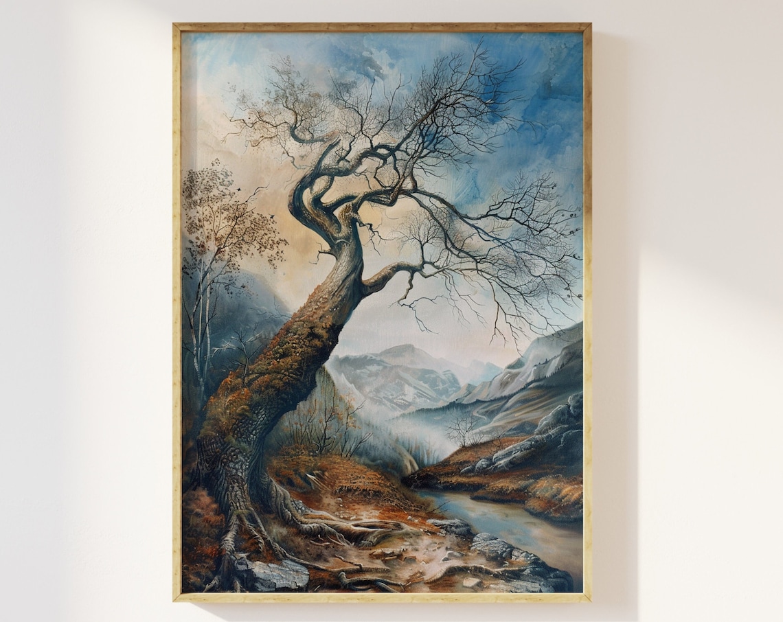 Lone Tree Leaning Into The Valley Art Print