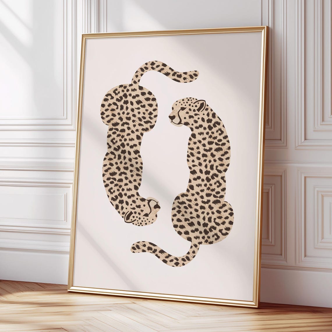 Cheetah Wall Print, Beige Neutral Retro Trendy Art