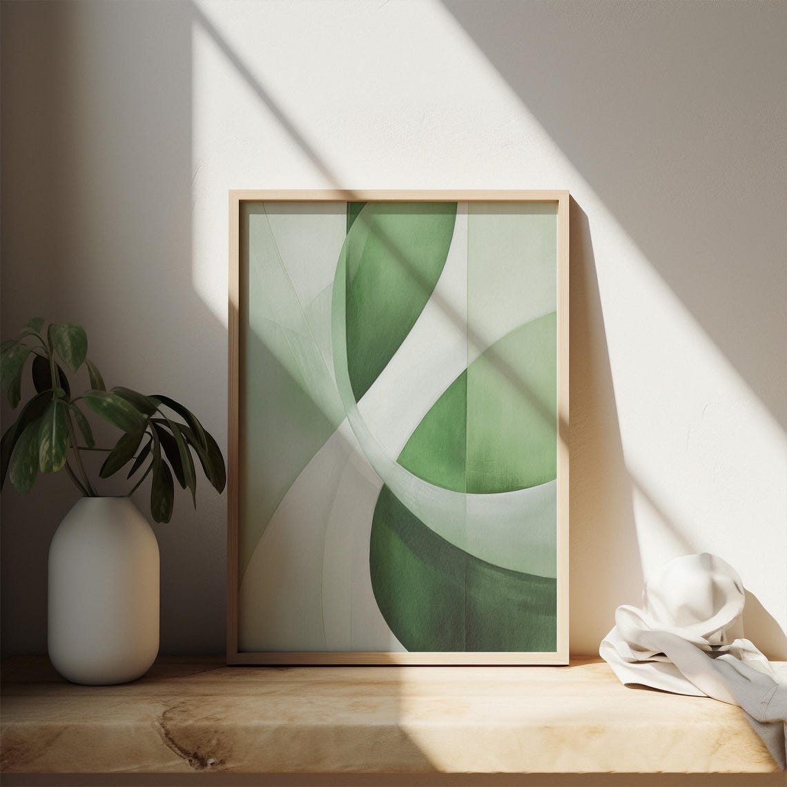 Modern Sage Green Abstract Curved Shapes Minimalist Decor Poster