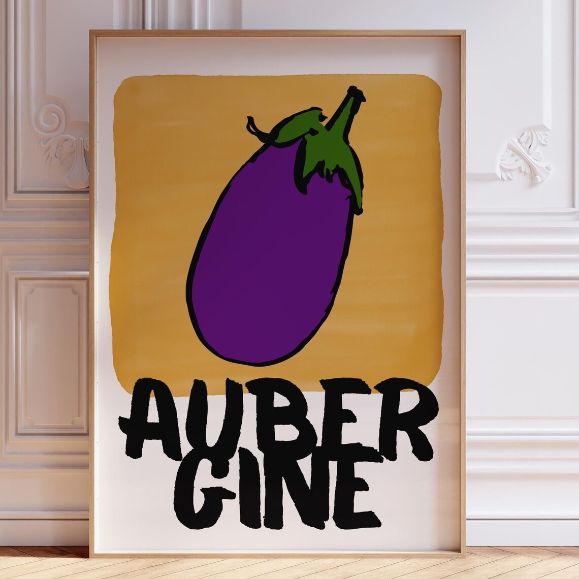 Playful Purple Aubergine Illustration Poster with Bold Black Lettering