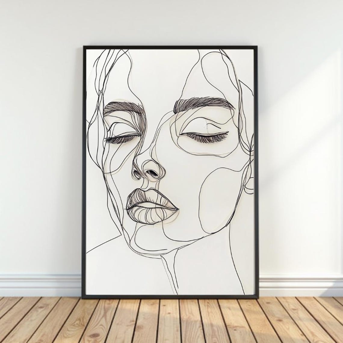 Minimalist Black Line Art Woman Face with Closed Eyes Poster