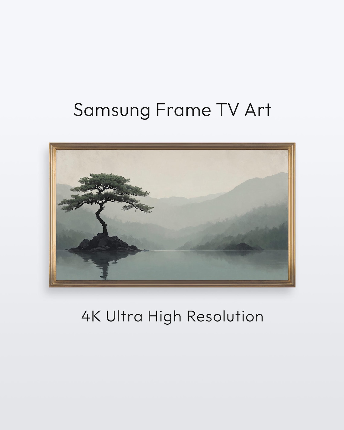 Lone Pine Tree on Rocky Islet Misty Lake Still Zen Landscape Poster