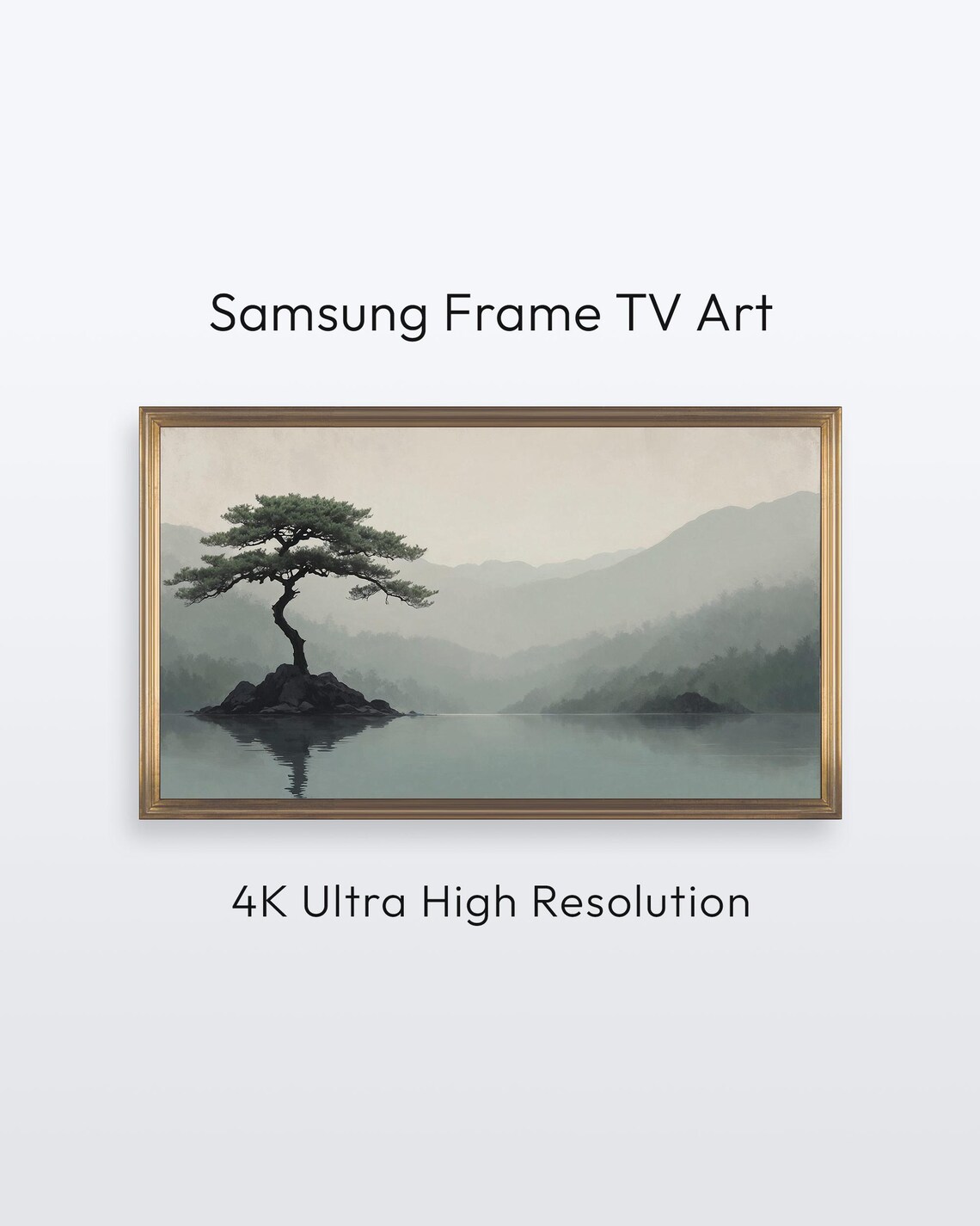 Samsung Frame Tv Art Misty Lake Tree Minimalist Serene Landscape 4k Print