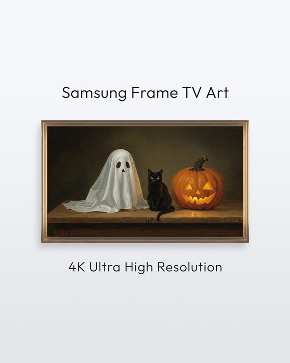 Samsung Frame Tv Halloween Art Black Cat Pumpkin 4k Print