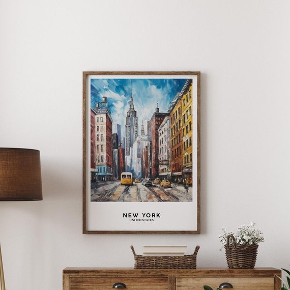New York Cityscape Art Print Textured Oil Painting Style