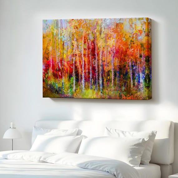 Autumn Trees Oil Painting Look Decorative Canvas Wall Art Abstract Print Framed