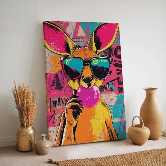 Cool Kangaroo Pop Art Painting Sunglasses Bubblegum Graffiti Neon Poster