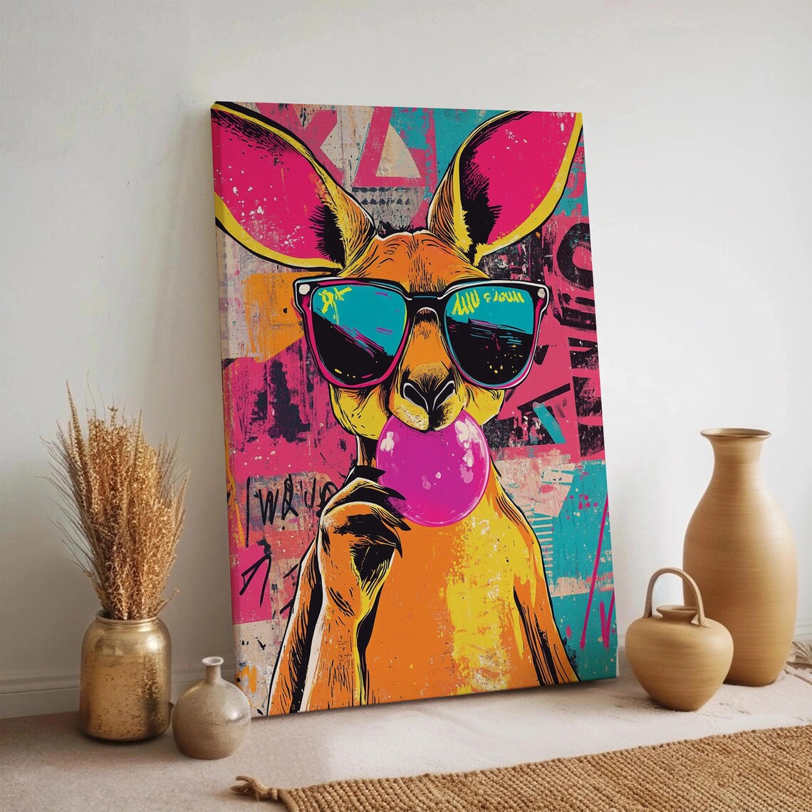 Cool Kangaroo Pop Art Painting Sunglasses Bubblegum Graffiti Neon Poster