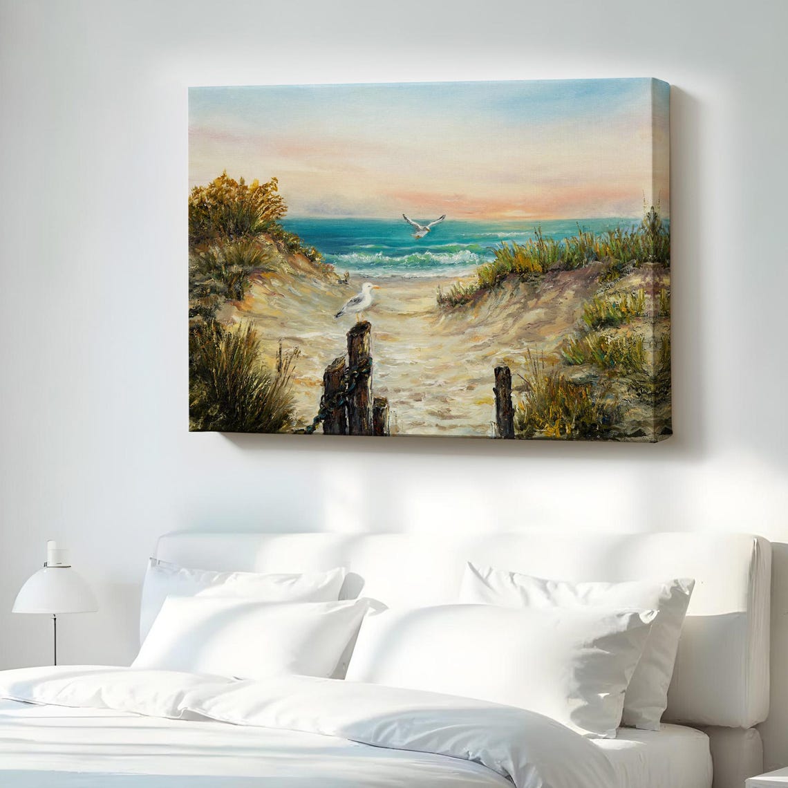 Sunset Beach Path Through Dunes To The Ocean With Seagull Print