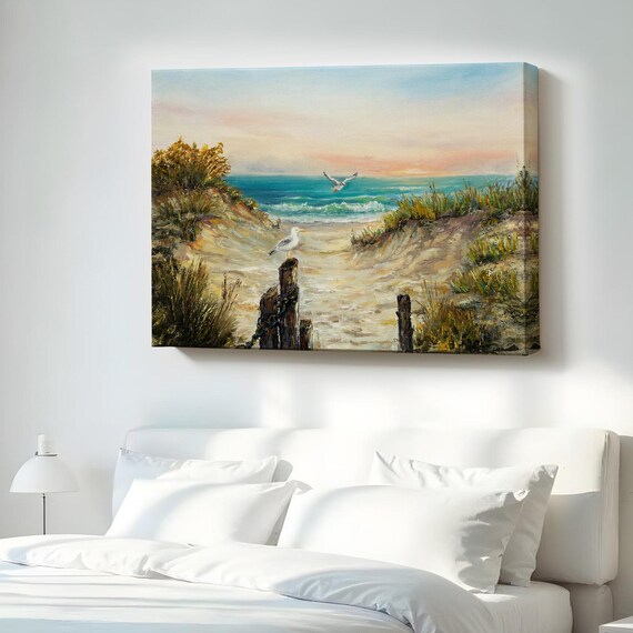 Sunset Beach Path Through Dunes To The Ocean With Seagull Print