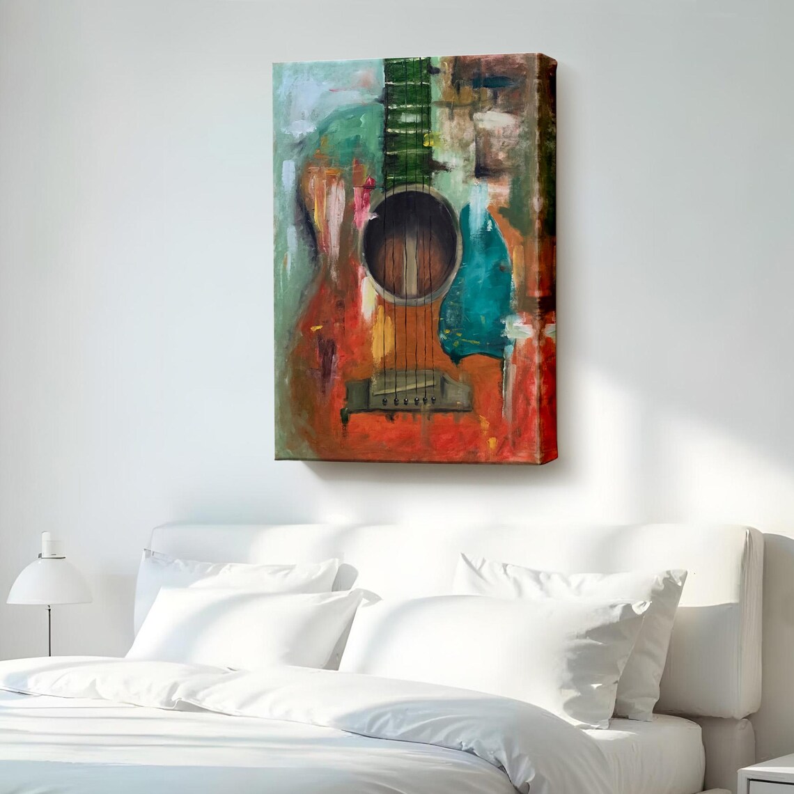 Abstract Red Guitar Oil Painting Modern Music Lover Canvas Poster
