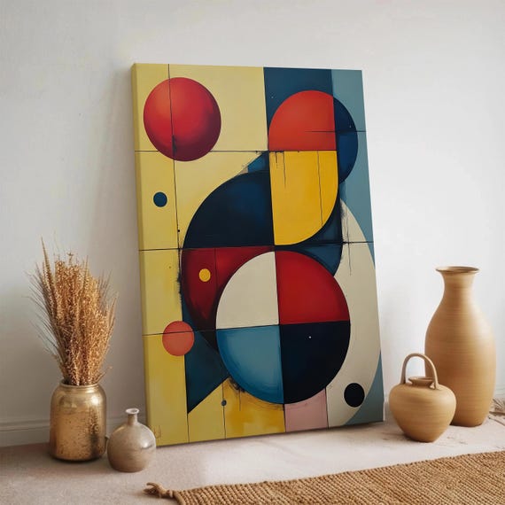 Abstract Geometric Canvas Wall Art Modern Framed Artwork Large Decor Living Room Bold Colors Ready To Hang