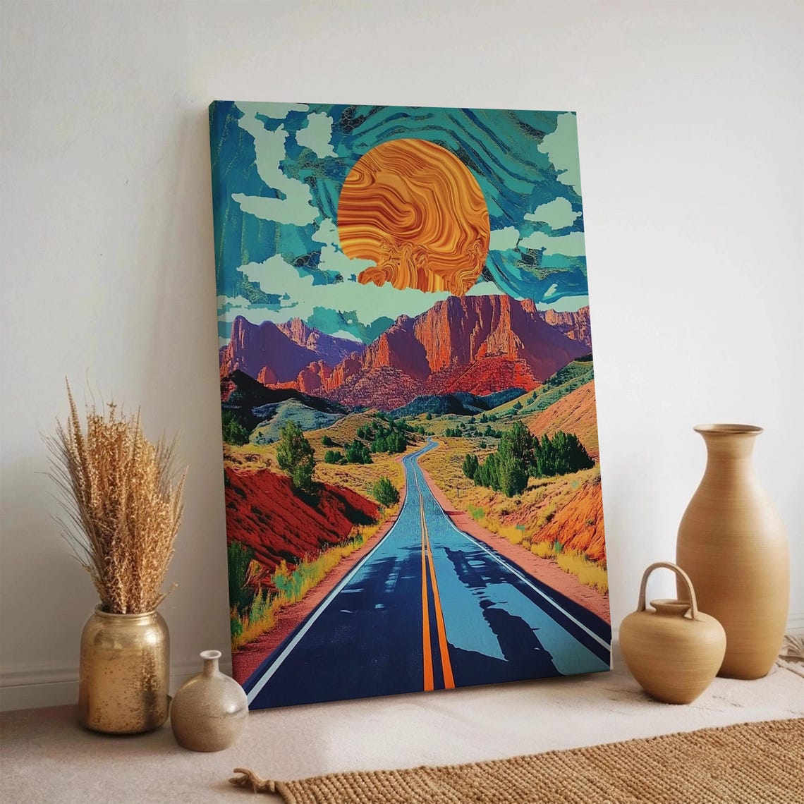 Psychedelic Desert Highway Giant Sun Pop Art Landscape Poster
