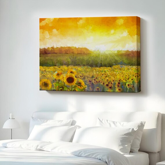 Golden Sunflower Field Glowing Sunrise Oil Painting Style Poster