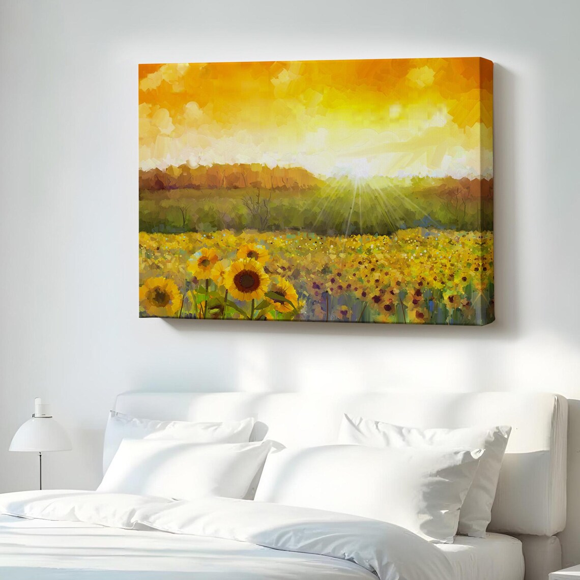 Golden Sunflower Field Glowing Sunrise Oil Painting Style Poster