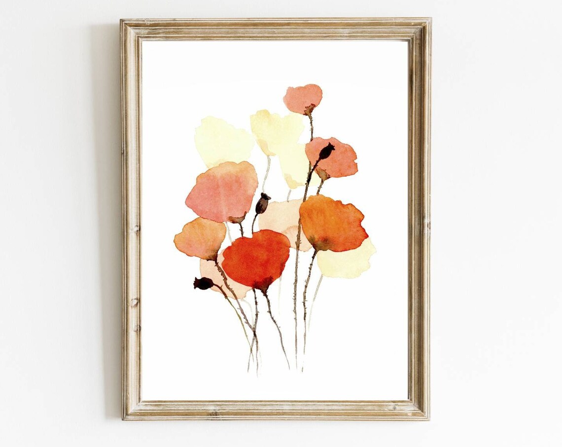 Poppies Watercolor Print, Farmhouse Floral Decor