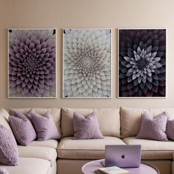 Set Of 3 Dahlia Flower Art Print, Minimalist Botanical