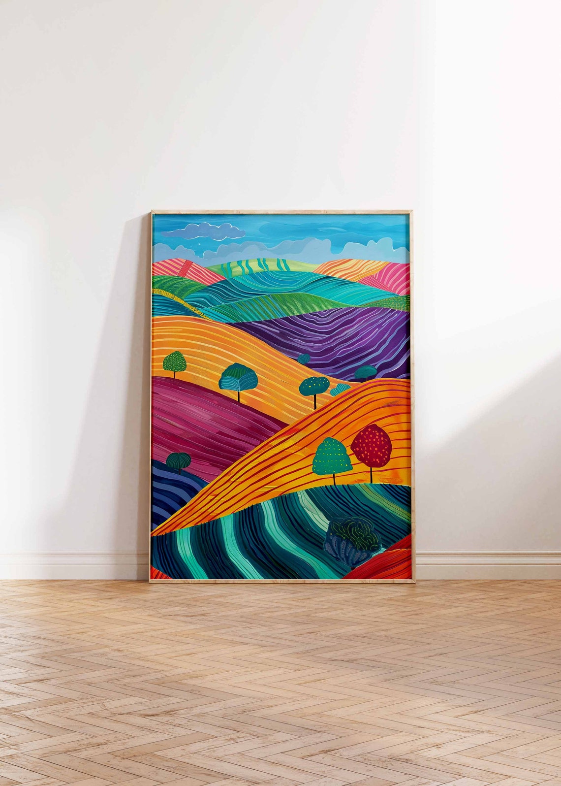 Rainbow Striped Rolling Hills Whimsical Landscape Art Print Wall Decor - Image 2