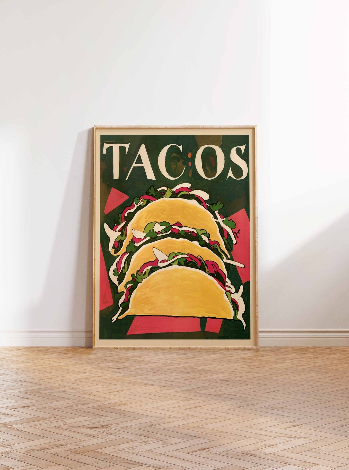 Colorful Tacos Trio Red Onion Cilantro Mexican Kitchen Art Poster - Image 2
